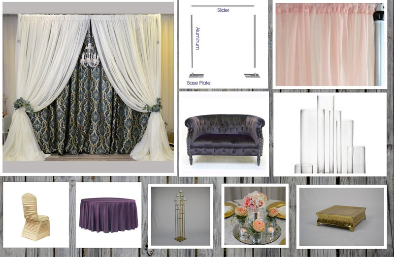 Backdrops, Drapes, Hardware, Event Furniture, Centrepieces, Linen and Props. We have all to make your special event look gorgeous.