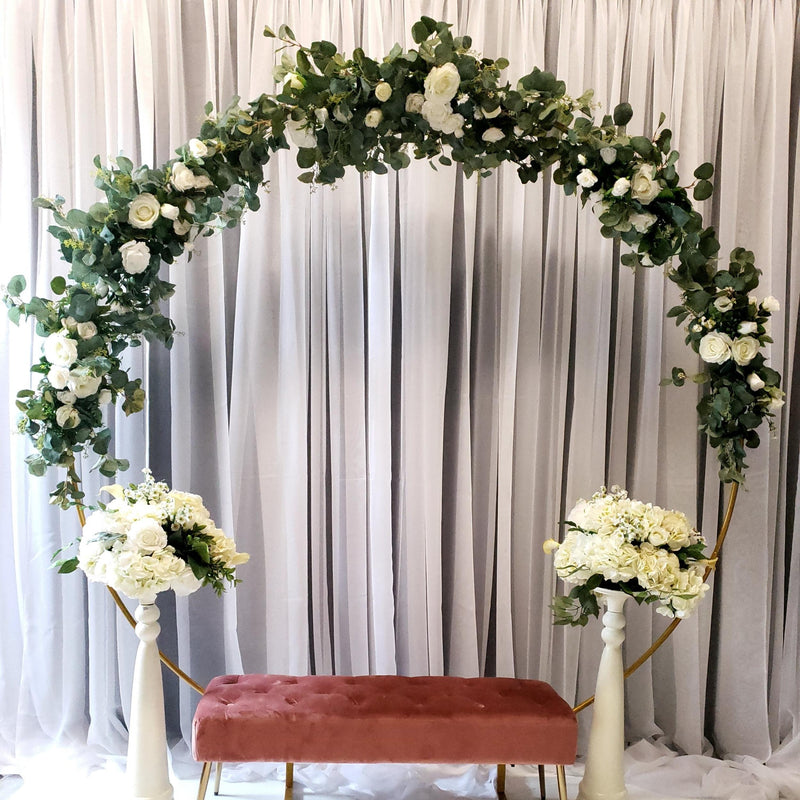 Round Arch with Greenery & White Flowers - DIY Backdrop